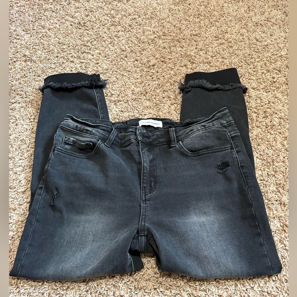 Flying Monkey Black Distressed Ankle Crop Jeans Womens size 31